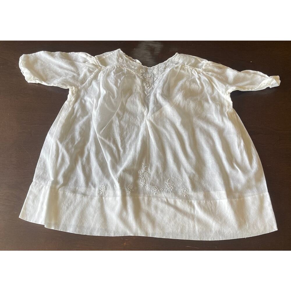 Antique Baby Christening Gown Hand Embroidered Whitework Bullion Rose 1900s